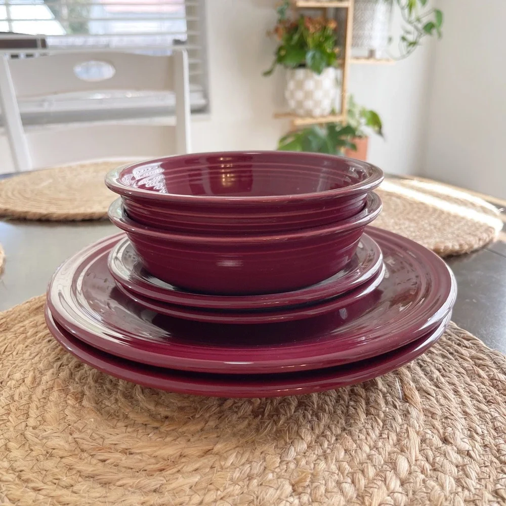 Fiesta Claret 6 Piece Set 2 Dinner Plates 2 Salad Plates 2 Bowls Homer Laughlin